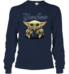 Baby Yoda Hugs Loves The New York Yankees Baseball Adult Long Sleeve T-Shirt Adult Long Sleeve T-Shirt - VeigarTee