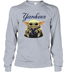 Baby Yoda Hugs Loves The New York Yankees Baseball Adult Long Sleeve T-Shirt Adult Long Sleeve T-Shirt - VeigarTee