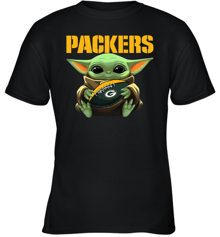 Baby Yoda Loves The Green Bay Packers Star Wars Baby Yoda Hugs Packers NFL Youth T-Shirt Youth T-Shirt / Black / XS Youth T-Shirt - VeigarTee