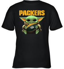 Baby Yoda Loves The Green Bay Packers Star Wars Baby Yoda Hugs Packers NFL Youth T-Shirt Youth T-Shirt - VeigarTee