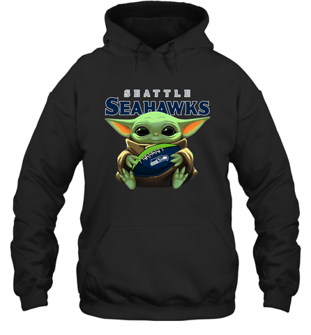 Baby Yoda Loves The Seattle Seahawks Star Wars Baby Yoda Hugs Seahawks NFL Adult Hoodie Sweatshirt Adult Hoodie Sweatshirt / Black / S Adult Hoodie Sweatshirt - VeigarTee