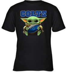 Baby Yoda Loves The Indianapolis Colts Star Wars Baby Yoda Hugs Colts NFL Youth T-Shirt Youth T-Shirt - VeigarTee