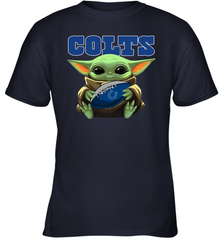 Baby Yoda Loves The Indianapolis Colts Star Wars Baby Yoda Hugs Colts NFL Youth T-Shirt Youth T-Shirt - VeigarTee