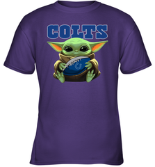 Baby Yoda Loves The Indianapolis Colts Star Wars Baby Yoda Hugs Colts NFL Youth T-Shirt Youth T-Shirt - VeigarTee