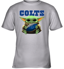 Baby Yoda Loves The Indianapolis Colts Star Wars Baby Yoda Hugs Colts NFL Youth T-Shirt Youth T-Shirt - VeigarTee