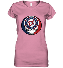 Washington Nationals Grateful Dead Steal Your Face Baseball Womens V-Neck T-Shirt Womens V-Neck T-Shirt - VeigarTee