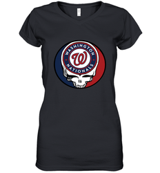 Washington Nationals Grateful Dead Steal Your Face Baseball Womens V-Neck T-Shirt