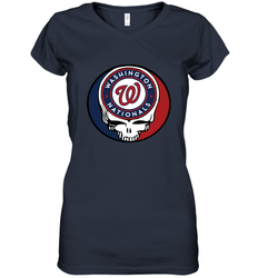 Washington Nationals Grateful Dead Steal Your Face Baseball Womens V-Neck T-Shirt