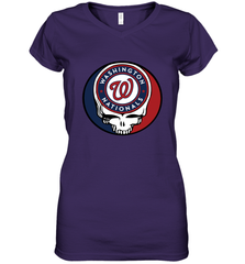 Washington Nationals Grateful Dead Steal Your Face Baseball Womens V-Neck T-Shirt Womens V-Neck T-Shirt - VeigarTee