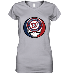 Washington Nationals Grateful Dead Steal Your Face Baseball Womens V-Neck T-Shirt Womens V-Neck T-Shirt - VeigarTee