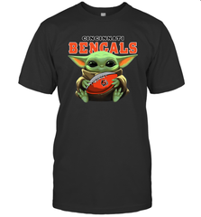 Baby Yoda Loves The Cincinnati Bengals Star Wars Baby Yoda Hugs Bengals NFL Mens T-Shirt Mens T-Shirt - VeigarTee