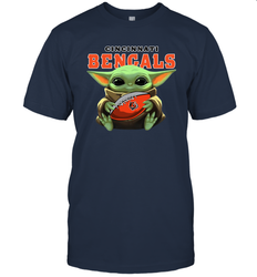 Baby Yoda Loves The Cincinnati Bengals Star Wars Baby Yoda Hugs Bengals NFL Mens T-Shirt
