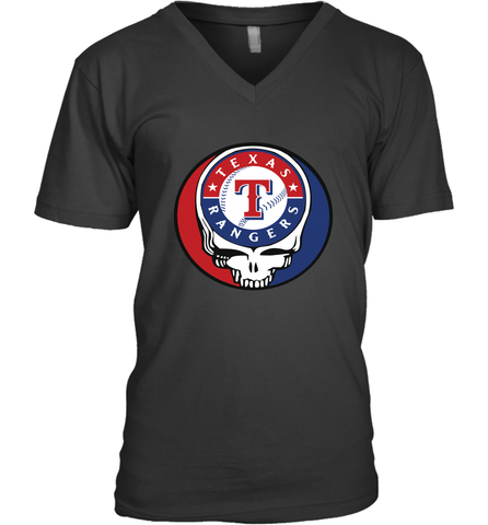 Texas Rangers Grateful Dead Steal Your Face Baseball Mens V-Neck T-Shirt Mens V-Neck T-Shirt / Black / S Mens V-Neck T-Shirt - VeigarTee