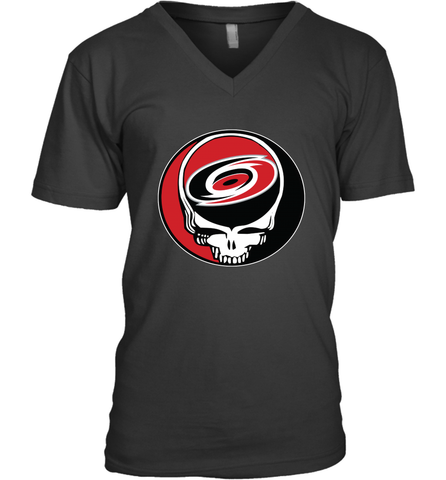 Carolina Hurricanes Grateful Dead Steal Your Face Hockey NHL Mens V-Neck T-Shirt Mens V-Neck T-Shirt / Black / S Mens V-Neck T-Shirt - VeigarTee