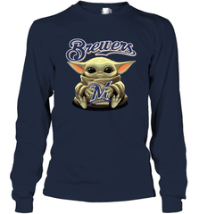Baby Yoda Hugs Loves The Milwaukee Brewers Baseball Adult Long Sleeve T-Shirt Adult Long Sleeve T-Shirt - VeigarTee