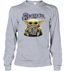 Baby Yoda Hugs Loves The Milwaukee Brewers Baseball Adult Long Sleeve T-Shirt Adult Long Sleeve T-Shirt - VeigarTee