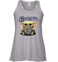Baby Yoda Hugs Loves The Milwaukee Brewers Baseball Womens Racerback Tank Top