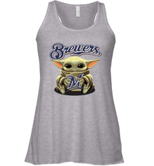 Baby Yoda Hugs Loves The Milwaukee Brewers Baseball Womens Racerback Tank Top Womens Racerback Tank Top - VeigarTee