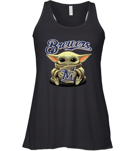 Baby Yoda Hugs Loves The Milwaukee Brewers Baseball Womens Racerback Tank Top Womens Racerback Tank Top / Black / XS Womens Racerback Tank Top - VeigarTee