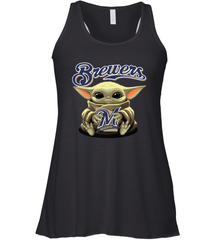 Baby Yoda Hugs Loves The Milwaukee Brewers Baseball Womens Racerback Tank Top Womens Racerback Tank Top - VeigarTee