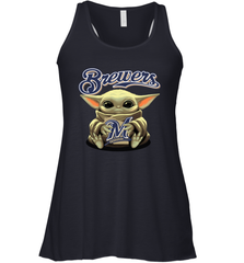 Baby Yoda Hugs Loves The Milwaukee Brewers Baseball Womens Racerback Tank Top Womens Racerback Tank Top - VeigarTee