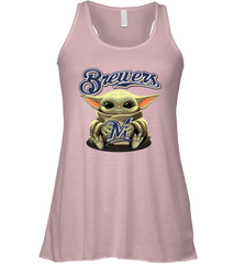 Baby Yoda Hugs Loves The Milwaukee Brewers Baseball Womens Racerback Tank Top Womens Racerback Tank Top - VeigarTee