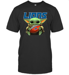 Baby Yoda Loves The Detroit Lions Star Wars Baby Yoda Hugs Lions NFL Mens T-Shirt Mens T-Shirt - VeigarTee