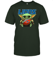 Baby Yoda Loves The Detroit Lions Star Wars Baby Yoda Hugs Lions NFL Mens T-Shirt Mens T-Shirt - VeigarTee