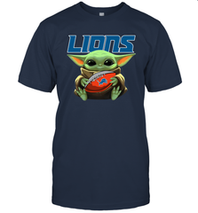 Baby Yoda Loves The Detroit Lions Star Wars Baby Yoda Hugs Lions NFL Mens T-Shirt Mens T-Shirt - VeigarTee