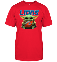 Baby Yoda Loves The Detroit Lions Star Wars Baby Yoda Hugs Lions NFL Mens T-Shirt Mens T-Shirt - VeigarTee