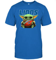 Baby Yoda Loves The Detroit Lions Star Wars Baby Yoda Hugs Lions NFL Mens T-Shirt Mens T-Shirt - VeigarTee