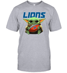 Baby Yoda Loves The Detroit Lions Star Wars Baby Yoda Hugs Lions NFL Mens T-Shirt Mens T-Shirt - VeigarTee
