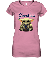 Baby Yoda Hugs Loves The New York Yankees Baseball Womens V-Neck T-Shirt Womens V-Neck T-Shirt - VeigarTee