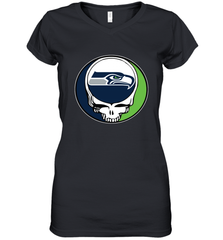 Seattle Seahawks Grateful Dead Steal Your Face NFL Football Womens V-Neck T-Shirt Womens V-Neck T-Shirt - VeigarTee