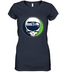Seattle Seahawks Grateful Dead Steal Your Face NFL Football Womens V-Neck T-Shirt Womens V-Neck T-Shirt - VeigarTee