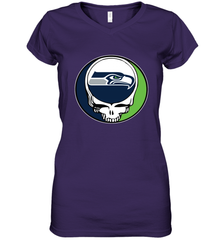 Seattle Seahawks Grateful Dead Steal Your Face NFL Football Womens V-Neck T-Shirt Womens V-Neck T-Shirt - VeigarTee