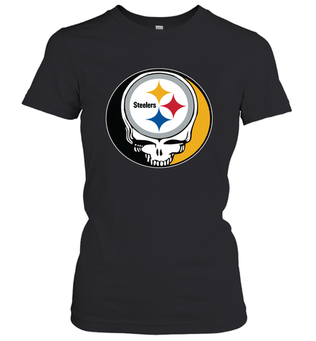 Pittsburgh Steelers Grateful Dead Steal Your Face NFL Football Womens T-Shirt Womens T-Shirt / Black / XS Womens T-Shirt - VeigarTee
