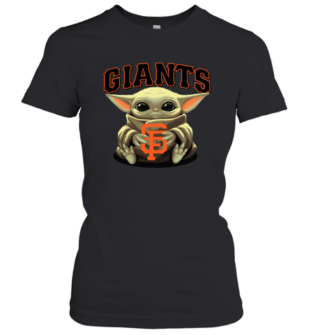 Baby Yoda Hugs Loves The San Francisco GiantsBaseball Womens T-Shirt Womens T-Shirt / Black / XS Womens T-Shirt - VeigarTee
