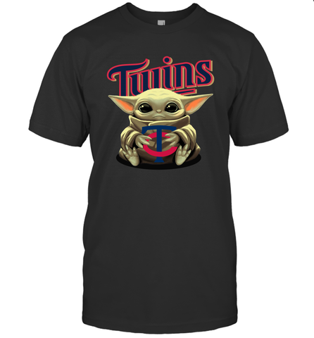 Baby Yoda Hugs Loves The Minnesota Twins Baseball Mens T-Shirt Mens T-Shirt / Black / S Mens T-Shirt - VeigarTee
