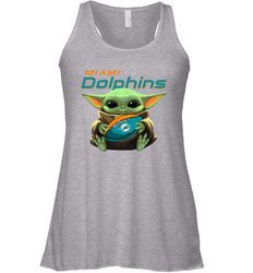 Baby Yoda Loves The Miami Dolphins Star Wars Baby Yoda Hugs Dolphins NFL Womens Racerback Tank Top