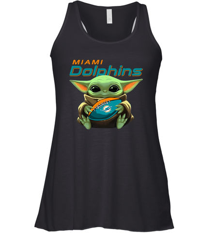 Baby Yoda Loves The Miami Dolphins Star Wars Baby Yoda Hugs Dolphins NFL Womens Racerback Tank Top Womens Racerback Tank Top / Black / XS Womens Racerback Tank Top - VeigarTee