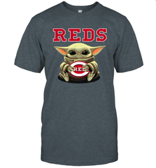 Baby Yoda Hugs Loves The Cincinnati Reds Baseball Mens T-Shirt Mens T-Shirt - VeigarTee