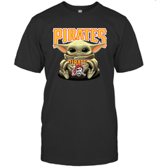 Baby Yoda Hugs Loves The Pittsburgh Pirates Baseball Mens T-Shirt Mens T-Shirt - VeigarTee