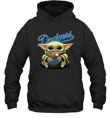 Baby Yoda Hugs Loves The Los Angeles Dodgers Baseball Adult Hoodie Sweatshirt Adult Hoodie Sweatshirt / Black / S Adult Hoodie Sweatshirt - VeigarTee
