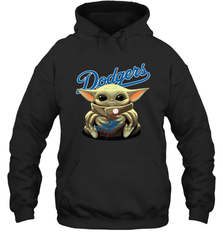 Baby Yoda Hugs Loves The Los Angeles Dodgers Baseball Adult Hoodie Sweatshirt Adult Hoodie Sweatshirt - VeigarTee