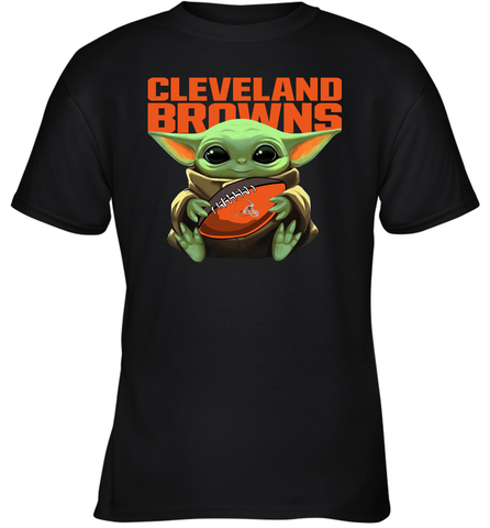 Baby Yoda Loves The Cleveland Browns Star Wars Baby Yoda Hugs Browns NFL Youth T-Shirt Youth T-Shirt / Black / XS Youth T-Shirt - VeigarTee