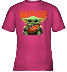 Baby Yoda Loves The Cleveland Browns Star Wars Baby Yoda Hugs Browns NFL Youth T-Shirt Youth T-Shirt - VeigarTee