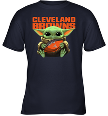 Baby Yoda Loves The Cleveland Browns Star Wars Baby Yoda Hugs Browns NFL Youth T-Shirt Youth T-Shirt - VeigarTee