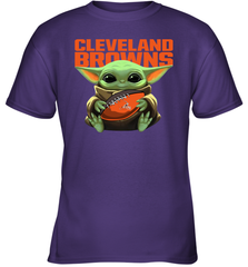 Baby Yoda Loves The Cleveland Browns Star Wars Baby Yoda Hugs Browns NFL Youth T-Shirt Youth T-Shirt - VeigarTee