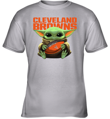 Baby Yoda Loves The Cleveland Browns Star Wars Baby Yoda Hugs Browns NFL Youth T-Shirt Youth T-Shirt - VeigarTee